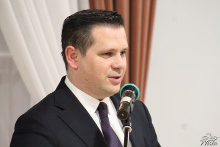 Powitanie gości przez burmistrza Wisły Tomasza Bujoka